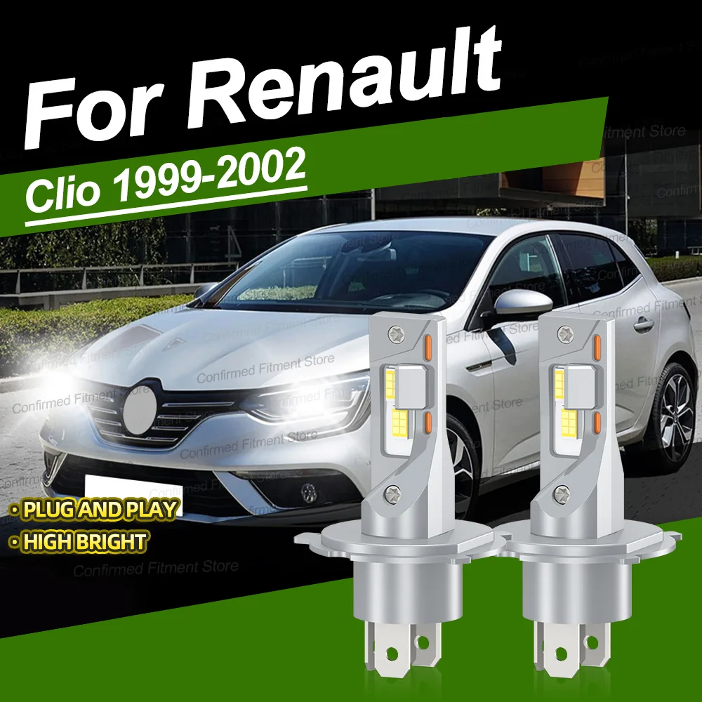 2Pcs H4 Hi/Lo Beam 6000K Super Bright Car Lamp Bulb LED Headlight 180W High Power For Renault Clio 1999-2002 Plug and Play