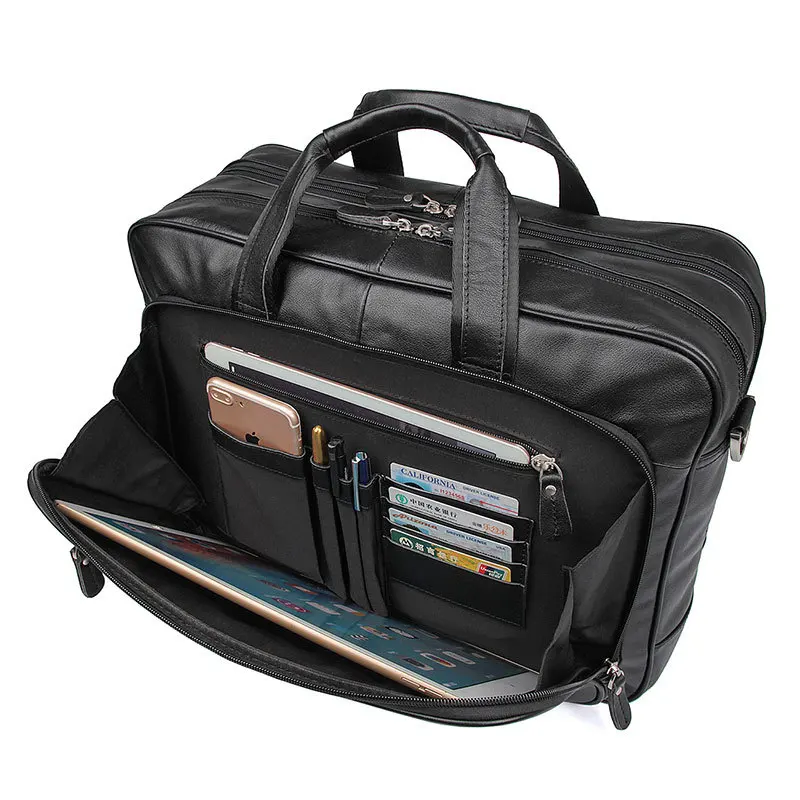 High Quality Genuine Leather Men Briefcase Business Bag Crazy Horse Leather Large 17'inch Laptop Bag Male Portfolio Office Case