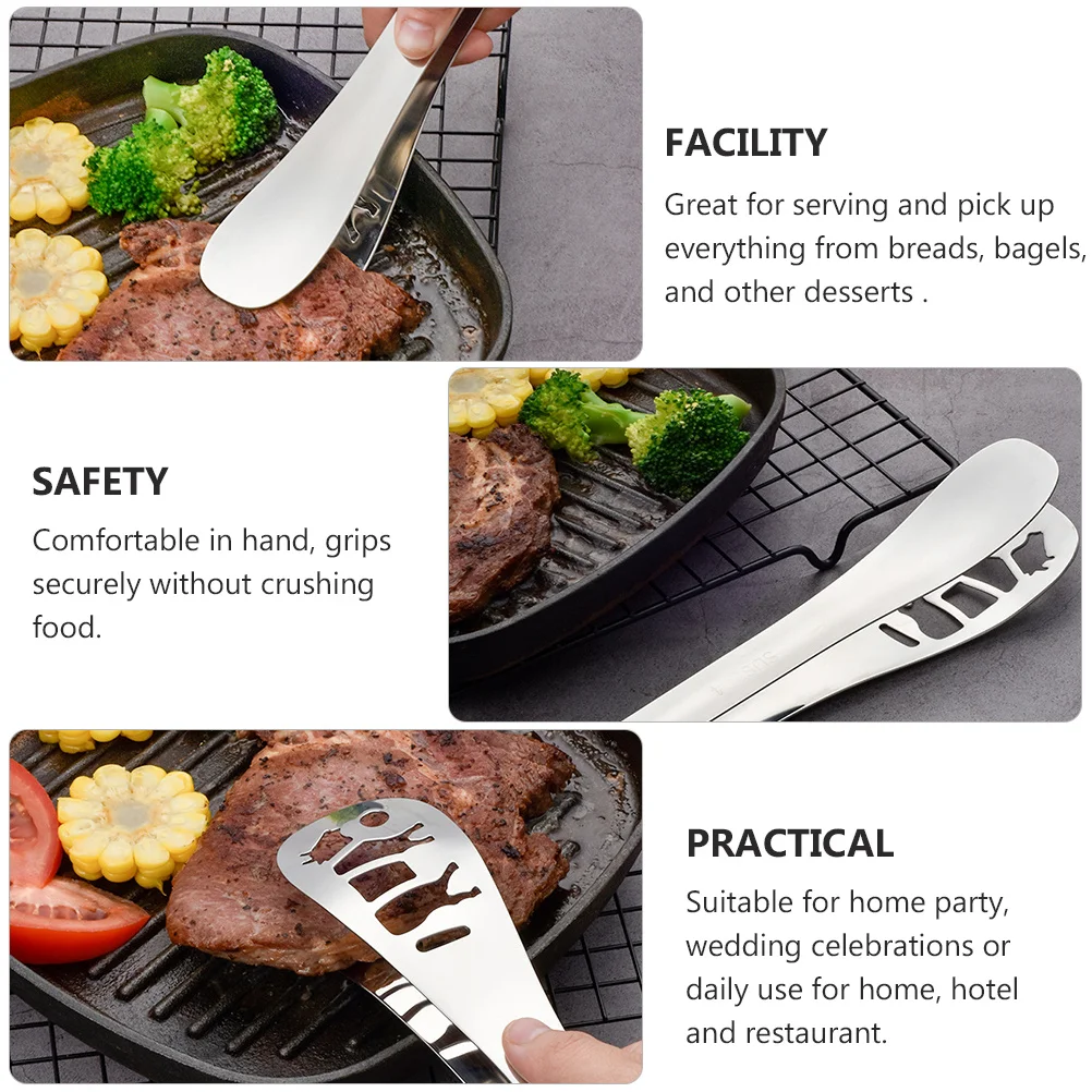 

Stainless Steel Food Tong Heat Resistant Kitchen Clamp for Serving Steak Bbq Salad Bread Pastry Multi-Function Portable Kitchen