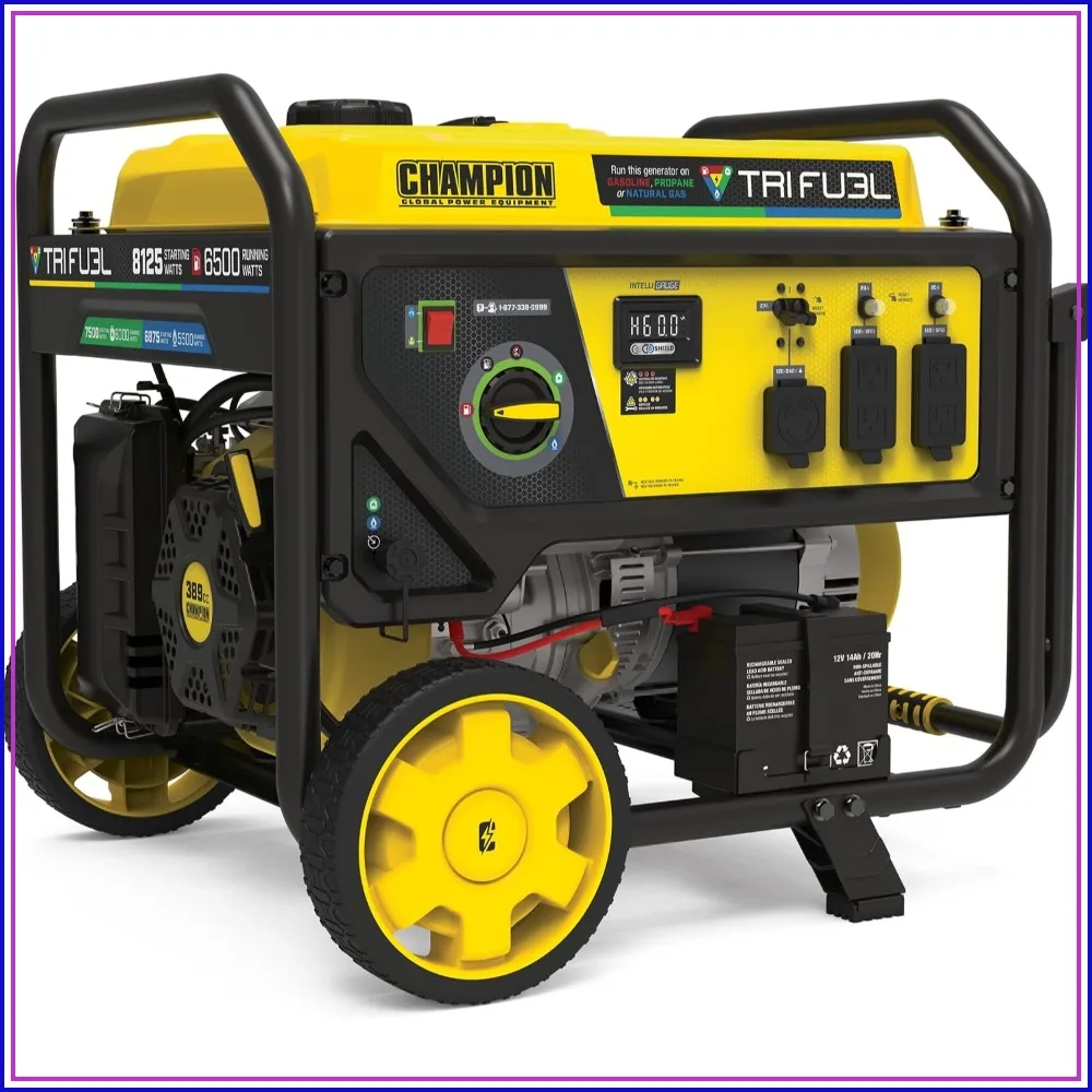 Tri Fuel Portable Generator 8125 Watt Electric Start for Home Backup Camping
