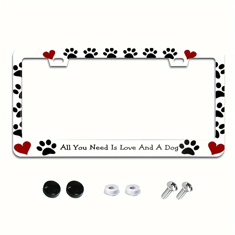 

Durable metal American license plate frame - pet paw print and love design, strong weather resistance, suitable for general-purpose vehicles