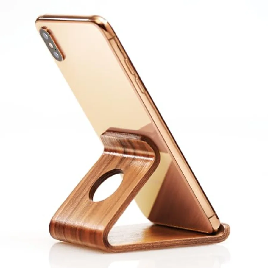 

Cell Phone Stand for Desk - Portable Wood Phone Holder for Bed Compatible with iPhone 16 15 14 13 Pro Max 12 11 iPad mini, Smar