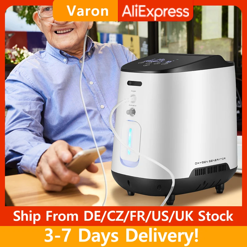 

Varon 1-7L/min Portable Oxygen Concentrator Household Air Purifier AC220V English Version For Elderly No Battery