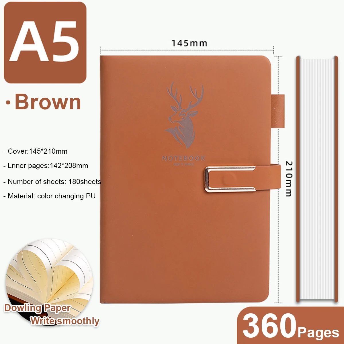 A5 Retro Notebook Soft Leather Cover 160/360 Pages Agenda for Students Business Office School Stationery Supplies