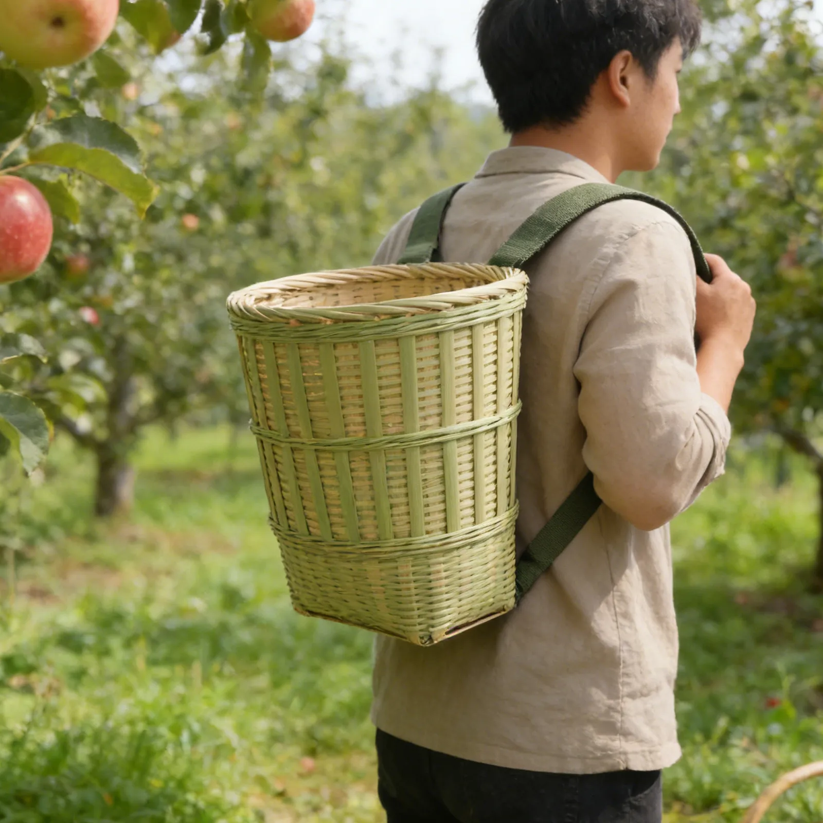 

Dual Shoulder Bamboo Weaved Basket Multipurpose Fishing Hiking Picnic Backpack Tackle Storage Carrying Bag Outdoor Woven Tray