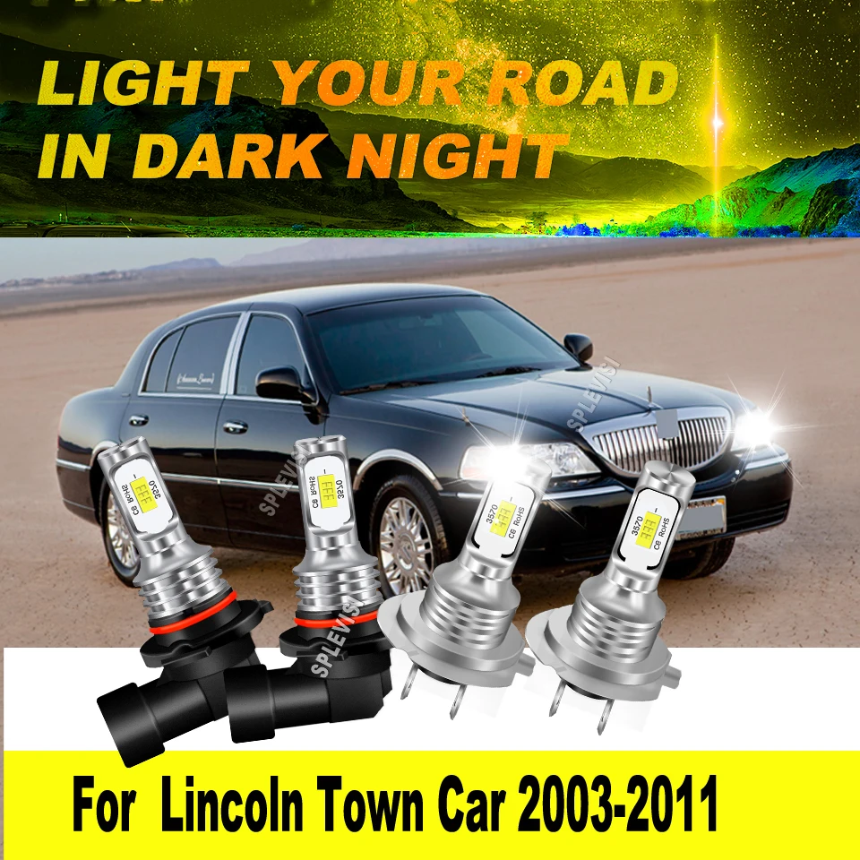 

Светодиодные белые автомобильные лампы 6000K, фары дальнего ближнего света - профессиональная замена галогенной лампы для Lincoln Town Car 2003 2004 2005 2006-2011