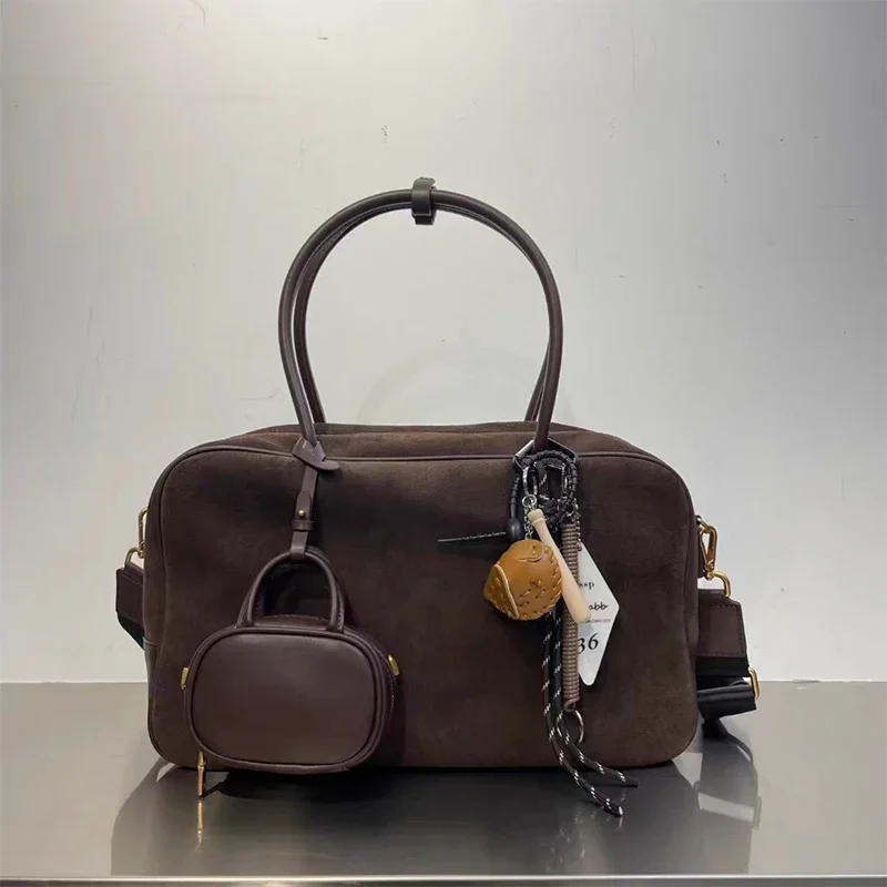 Cowhide Leather Bowling Handbag Underarm Bag Large Capacity Briefcase Tote Shoulder Bag Small Purse Working Bag Luxury Desinger