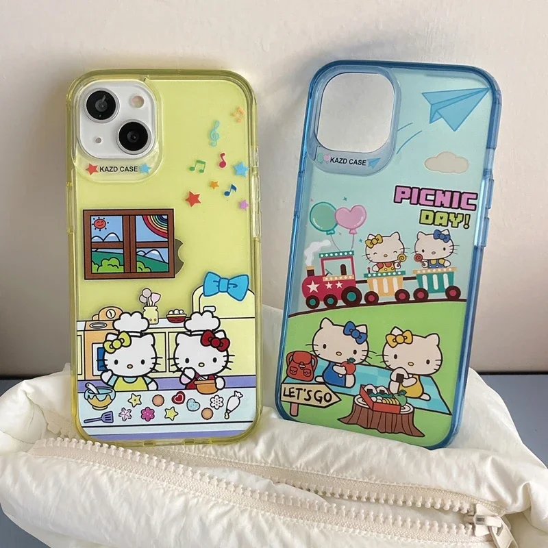 Cute Cartoon Sanrio Hello Kitty Chef Illustration Phone Case For iPhone 15 14 13 12 11 Pro Max Cases Clear Hard TPU Cover Gift