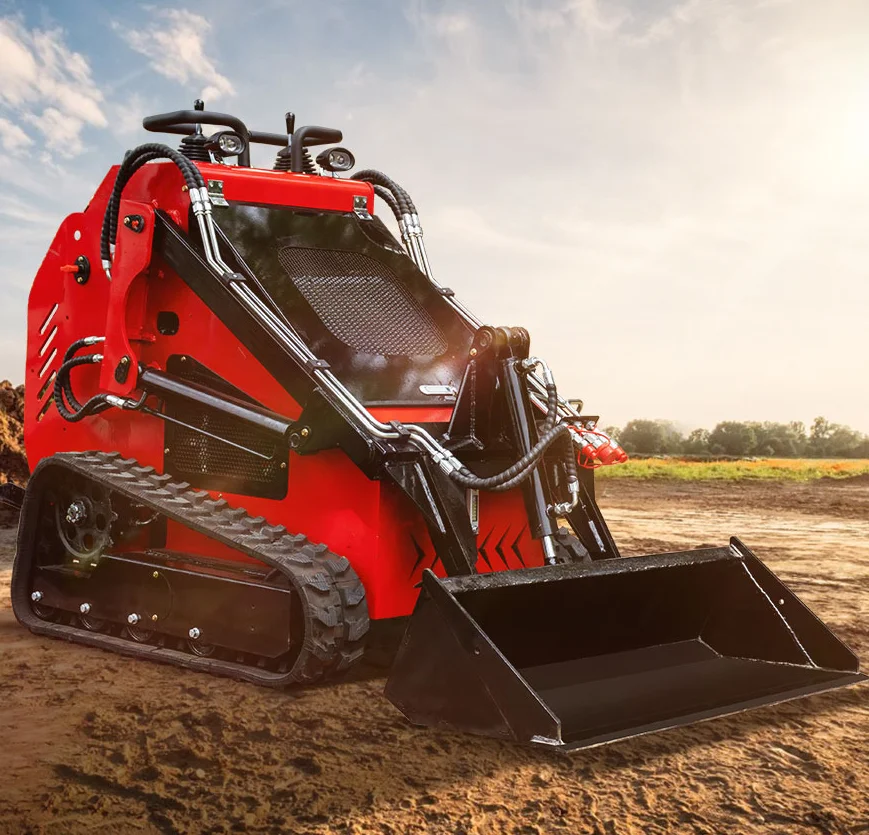 Mini Skid Steer Loader Attachments Diesel Gas Front End Loader Wood Grapple Brush Cutter Sweeper Snow Blower