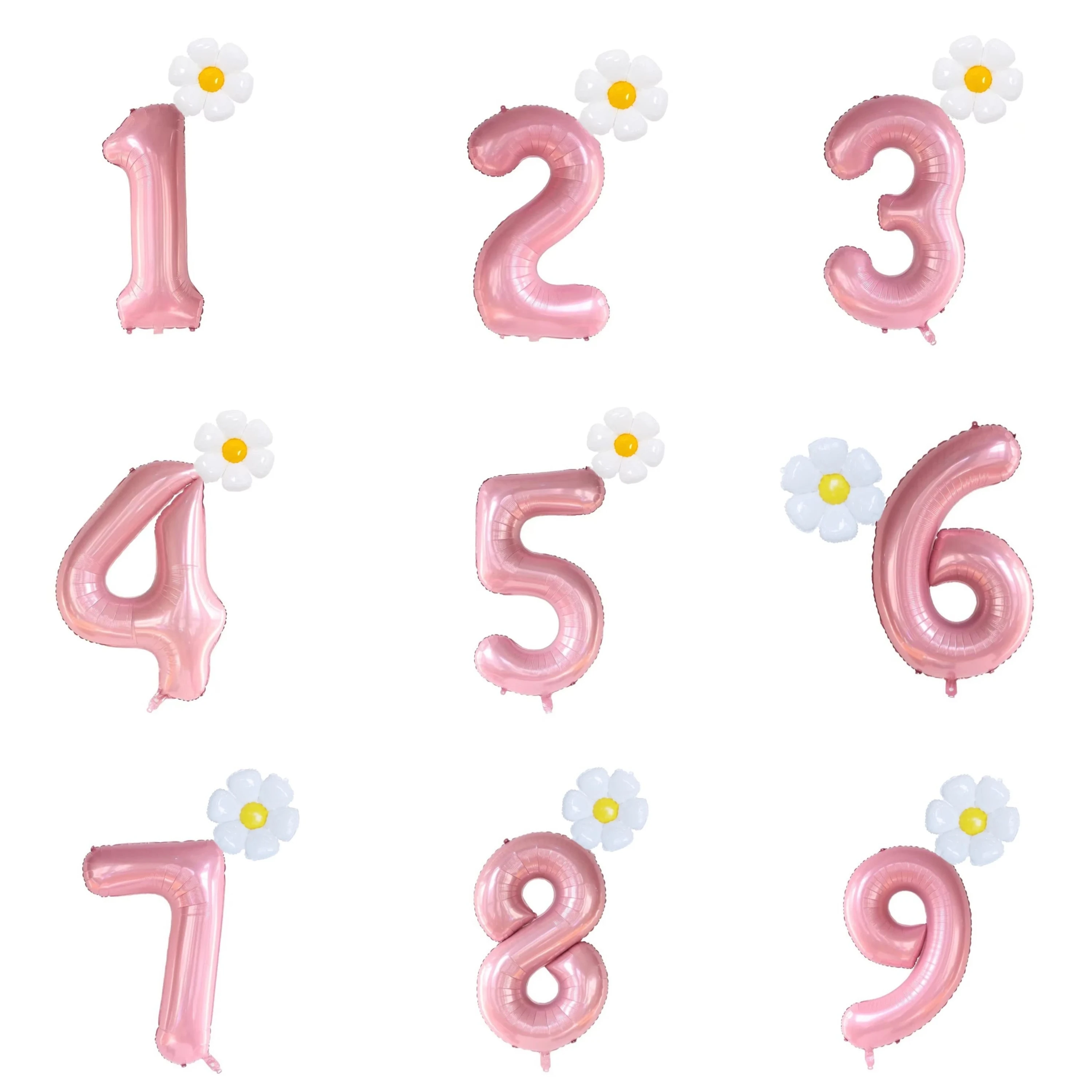 2PCS 40 Inch Macaron Pearlescent Pink Numbers Foil Balloon Set Mini Size Daisy Balloons for Boys Girls Birthday Party Decoration