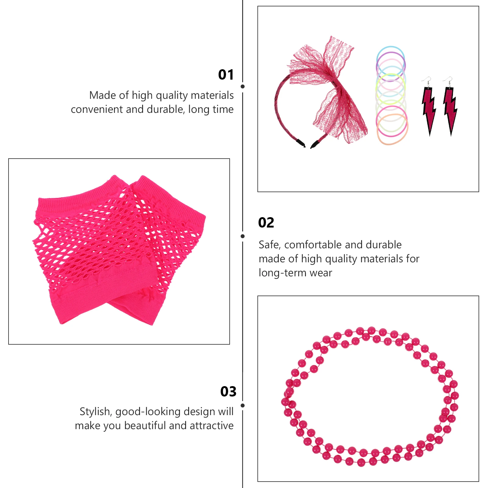 

1 Set Stylish Necklace Earring Costume Party Wear Female Retro Theme Dress Eye-Catching Neon Cosplay Decor Lace Hairband Party