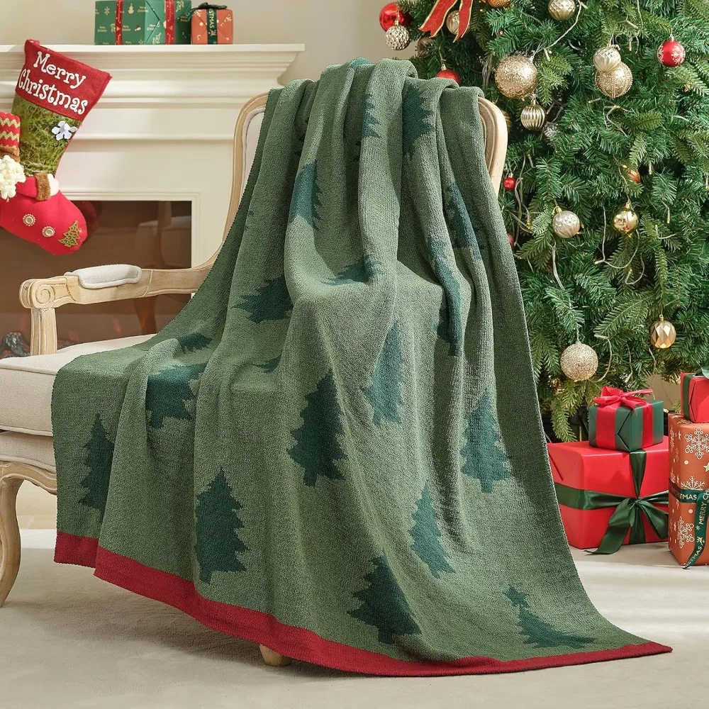 

Reversible Christmas Tree Chenille Throw Blanket for Couch and Bed, Soft and Cozy for Holiday Comfort