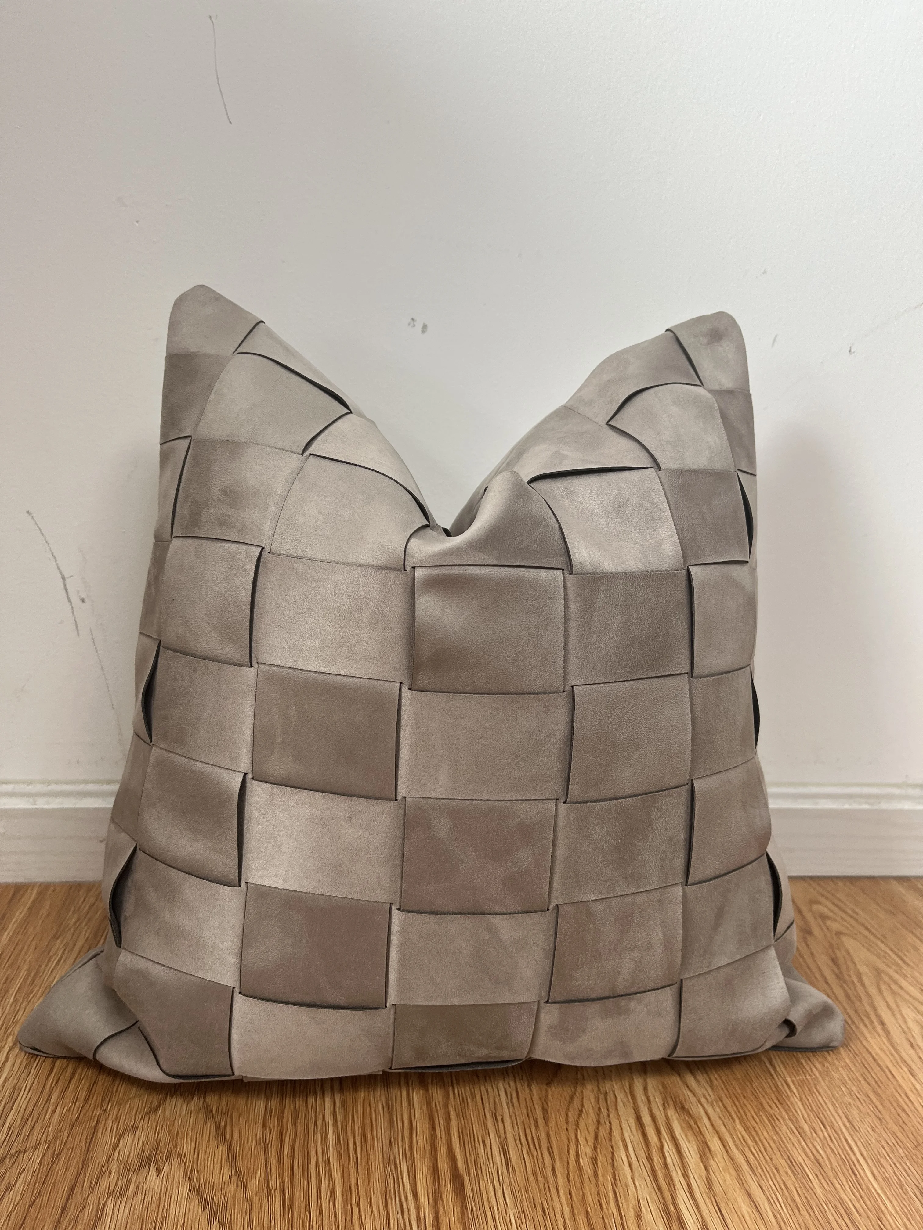 Luxury Suede Pillow Cover 18x18 Handmade Basketweave Brown Geometric Plaid Cushion Cover Soft Ins Modern Farmhouse Home Decor