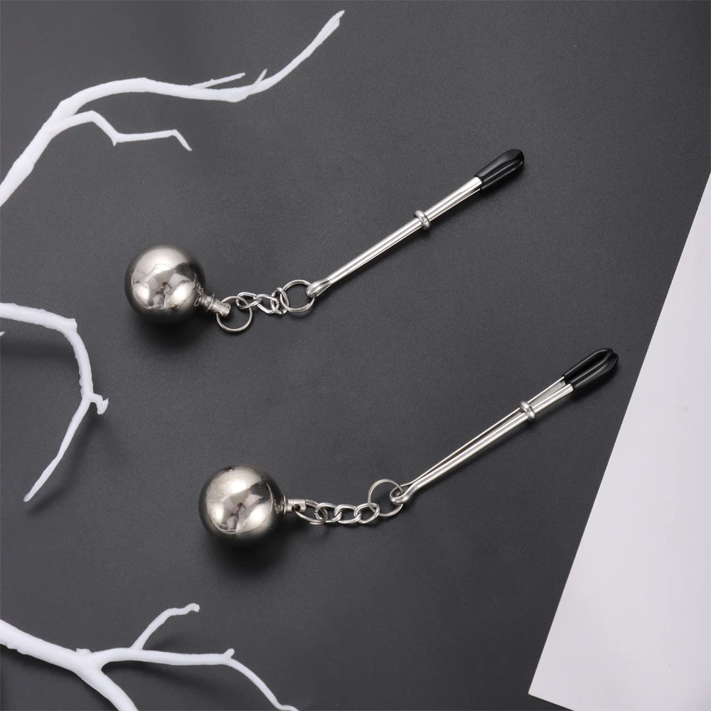 Nipple Clamps Metal Ball with Weights Adjustable Tweezers Clip Silver Breast Clips Adult Sex Toys for Women and Couples Pleasure