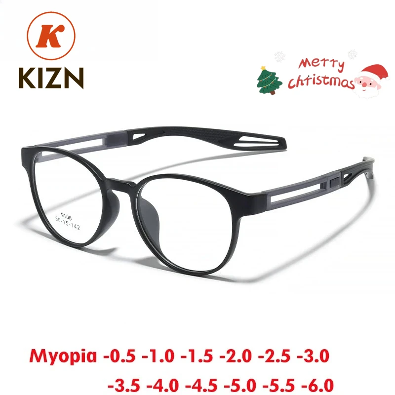 KIZN 라운드 스포츠 근시 고글 프레임 TR90 패션 초경량 야외 광학 처방 남성 여성 안경 -0.50 ~ -6.0