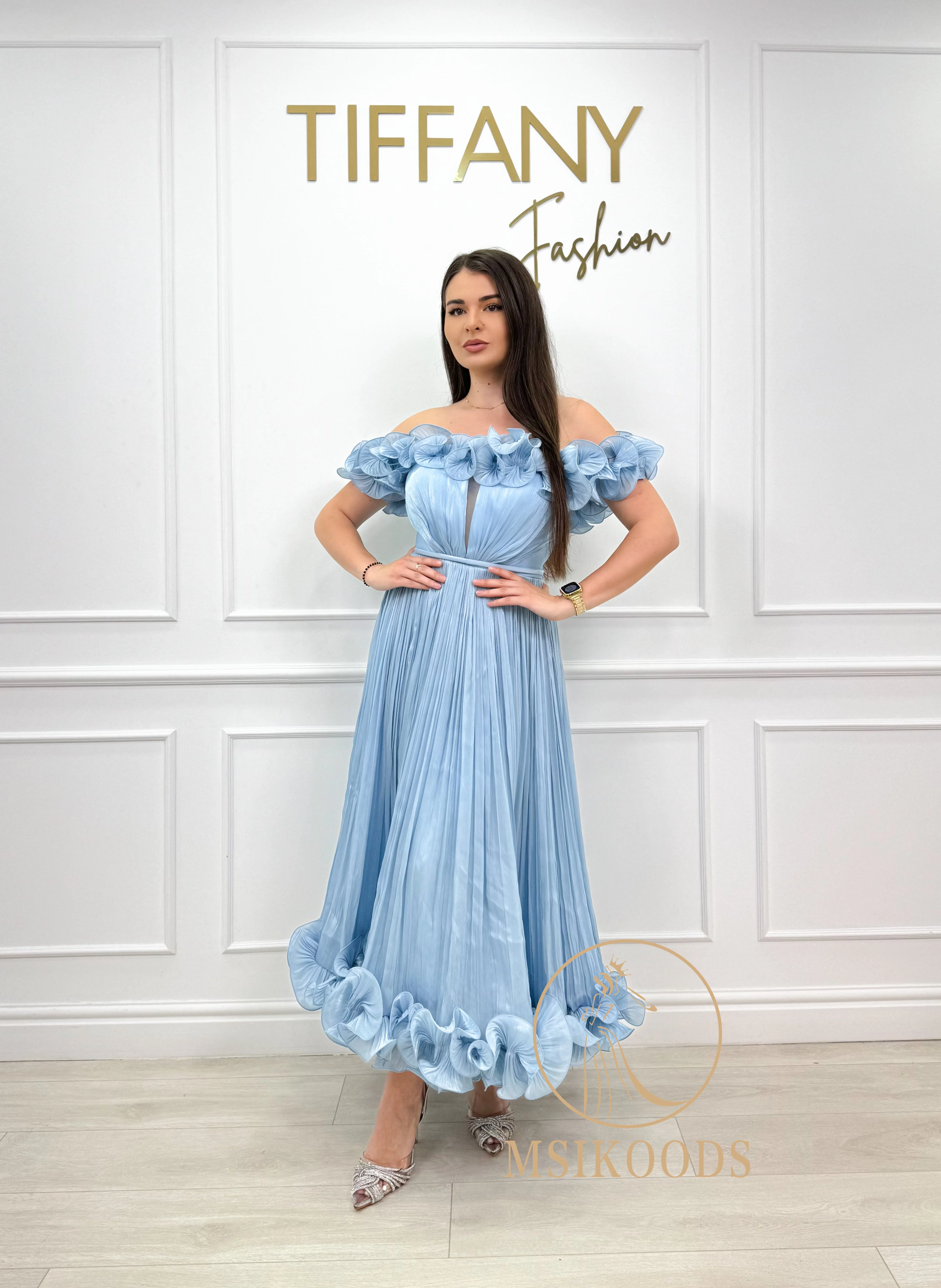 Sukienki wieczorowe Msikoods dla kobiet na przyjęcie urodzinowe Luksusowe sukienki 2025 dla nastolatek z odkrytymi ramionami, kwiatowe, z falbanami, na studniówkę, szyte na miarę