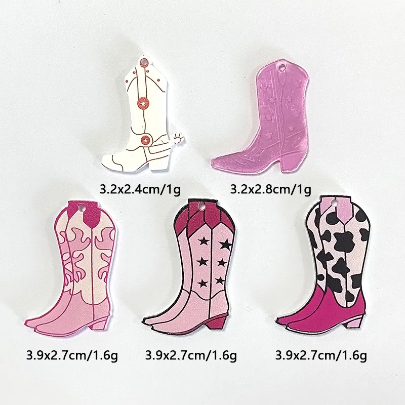 10Pcs Vinatge Western Cowboy Boots Acrylic Charms Y2k Earring Necklace Pendant Accessory Diy Cool Jewelry Make