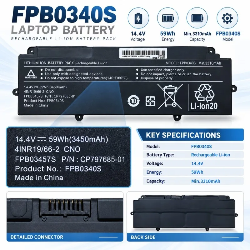 For Fujitsu Laptop Battery High Capacity Replacement FPB0340S FPCBP536 FPB0339S for Fujitsu E548 U937 Safe Stable Performance