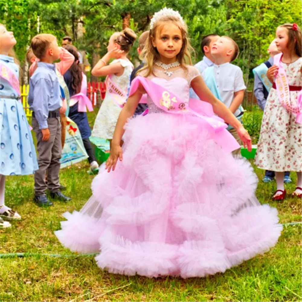 Cloud Flower Girl Dresses For Weddings Vestidos daminha Kids Pageant Ball Gowns Feathers First Communion Dresses For Girls