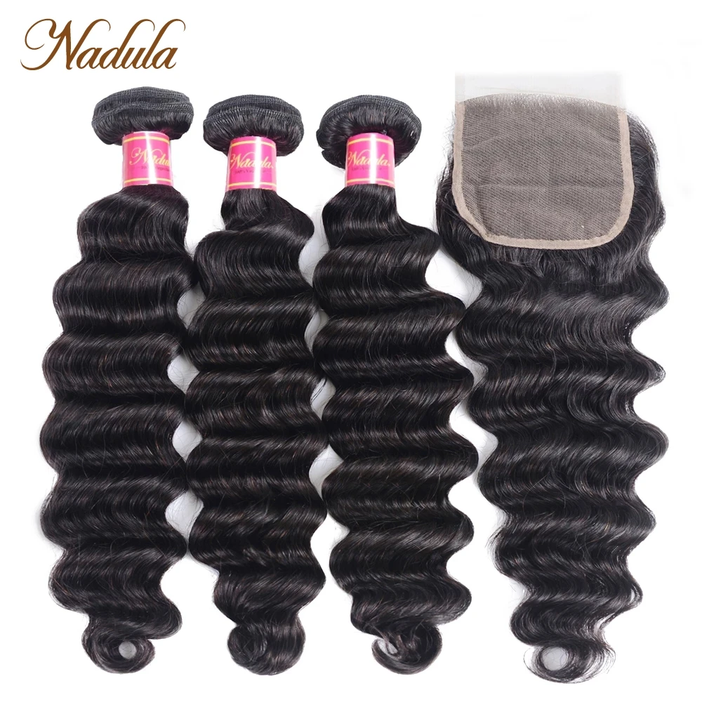 Nadula Hair Loose Deep Bundles With Closure Brazilian Human Hair Weave Bundles With Closure Remy Hair Bundles With Closure