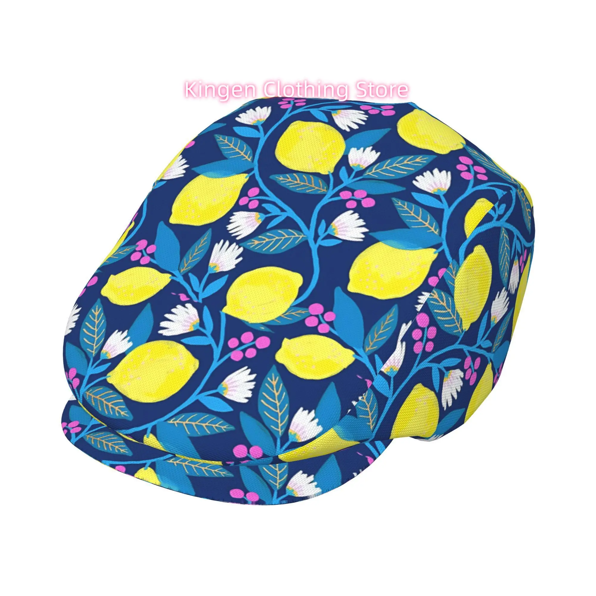 1pc Lemon Language of Flowers All-Over Printed Beret, Retro Newsboy Cap, Unisex, Essential Fashion Accessory for Outdoor Leisure