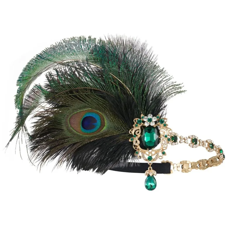 

1920s Flapper Peacock Feather Headband Roaring 20s Showgirl Hair band Great Gatsby Hair Accessories 머리띠 резинки для волос 헤어밴드