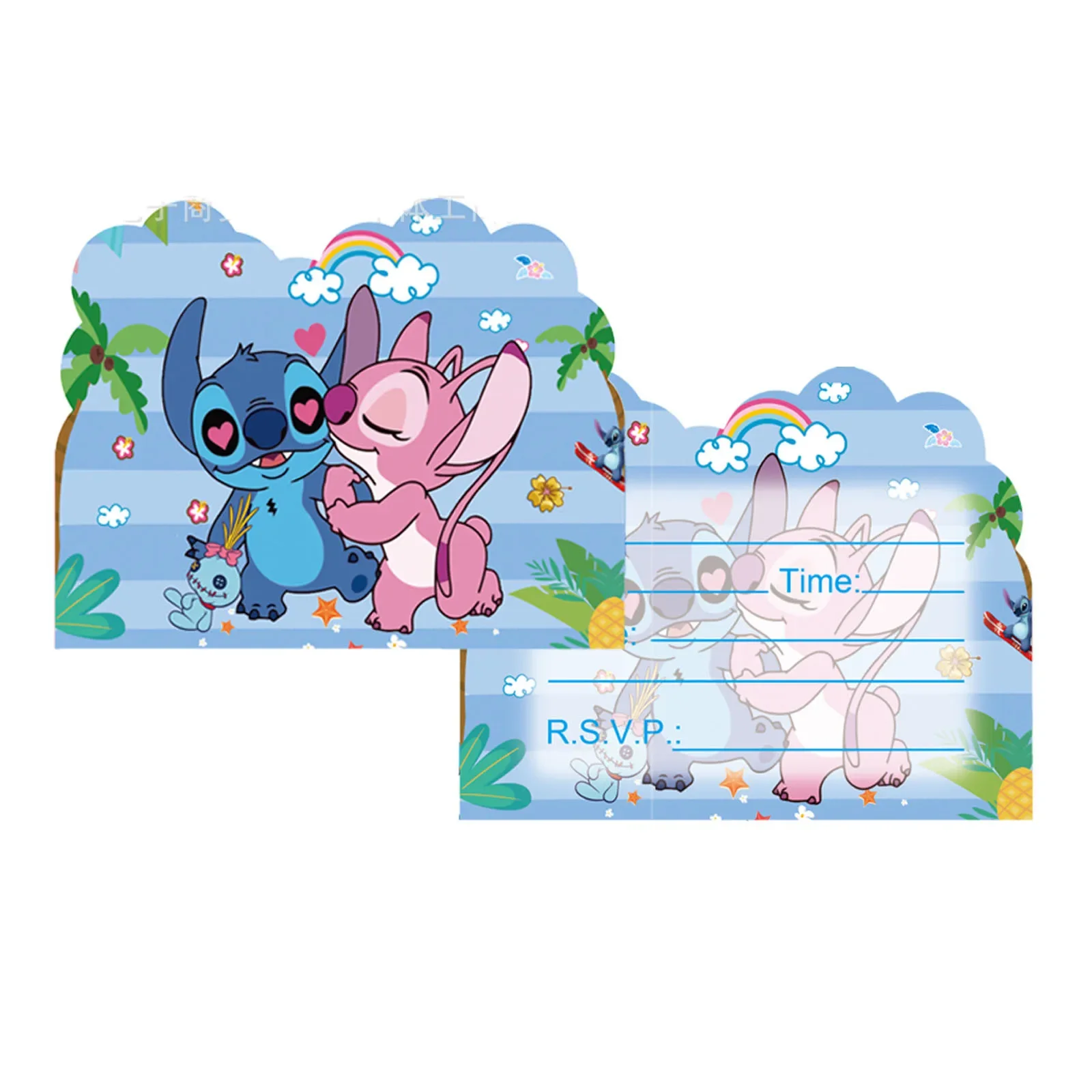 Disney-Stitch Invitation Cards Theme, Pink Angel, Birthday Party Decoration, Kids Favors, Baby Shower Supplies, Presentes, 10pcs