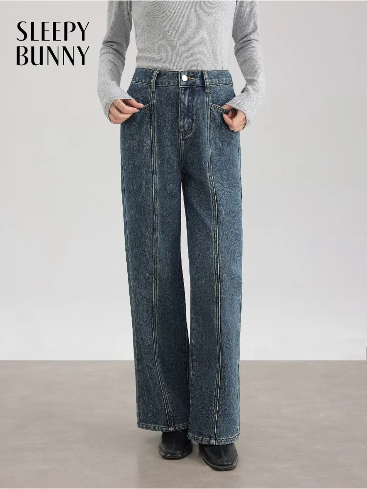 

Vintage Chic High Waist Straight Jeans Washed Denim Pants Casual Long Trousers for Women Spring Fashion Unique Tailored Design