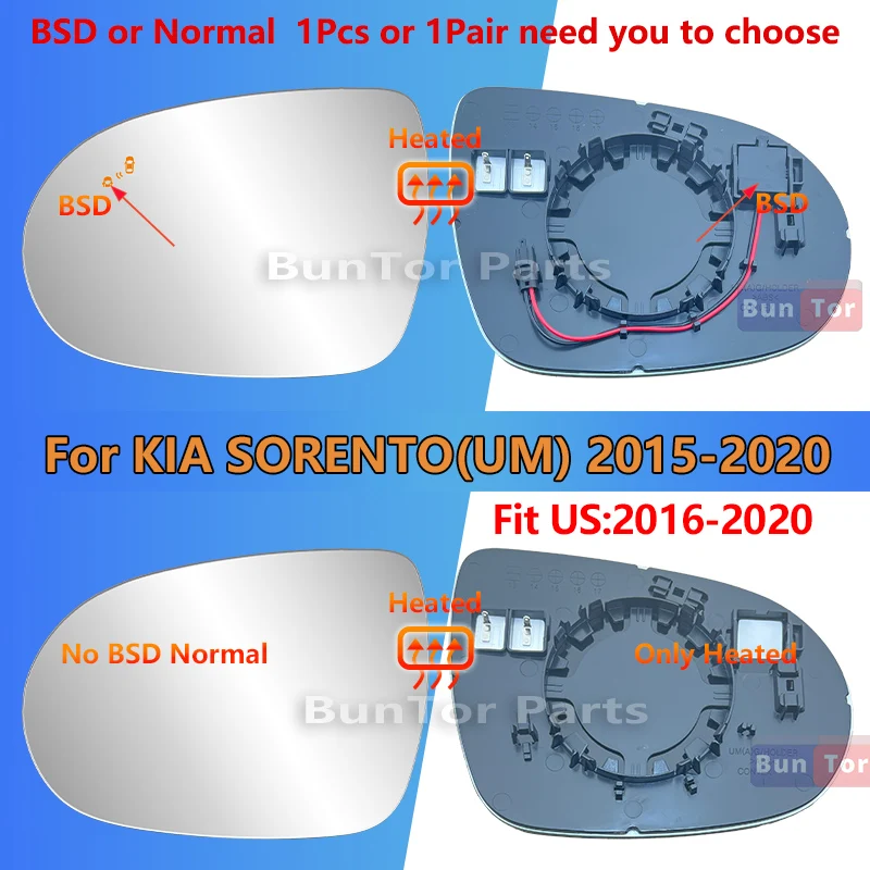 Podgrzewane lustro wsteczne BSD do KIA Sorento 2015 2016 2017 2018 2019 2020 LH/RH, szkło 87611-C5040 C60/ Części do lusterka bocznego samochodu