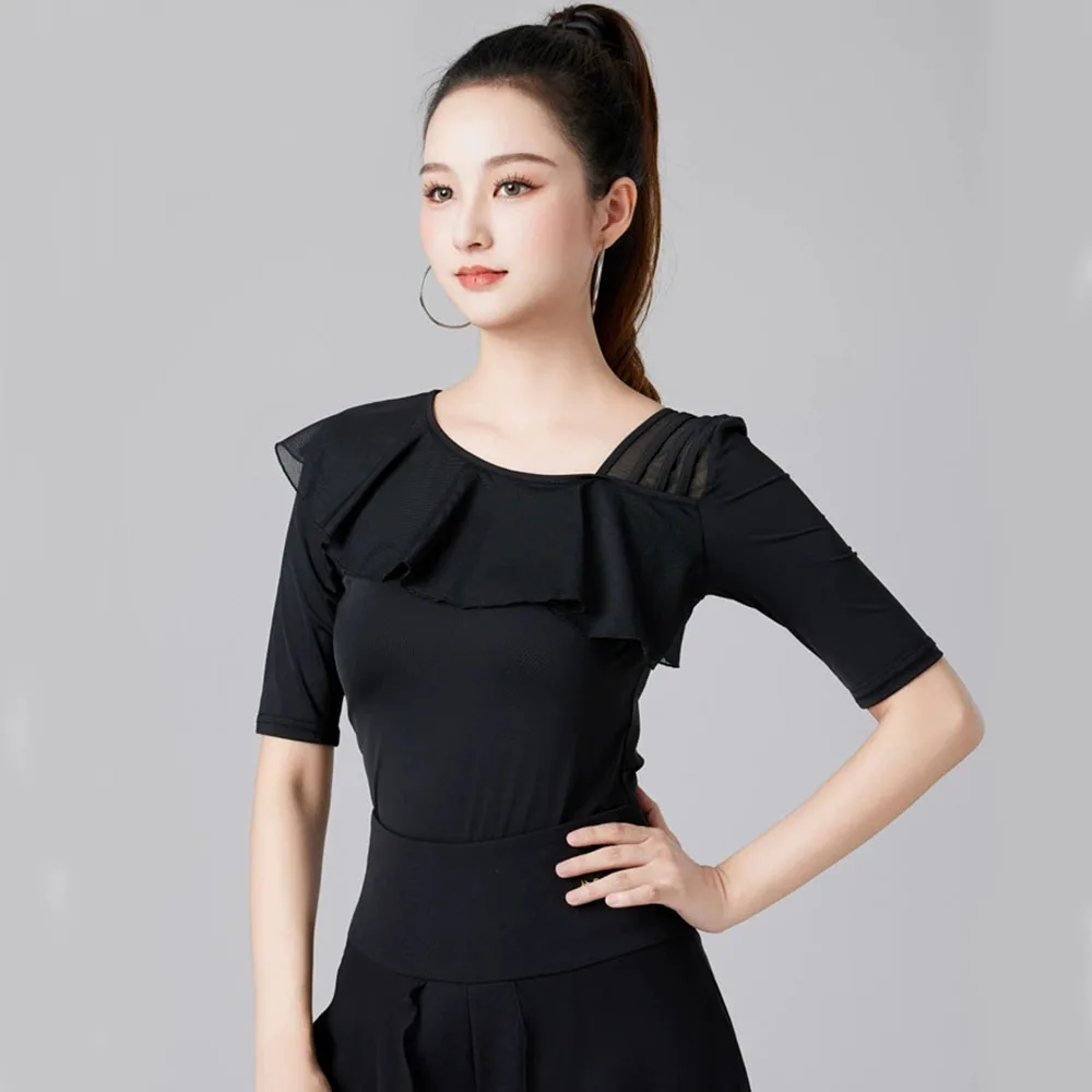 haut-de-danse-latine-pour-femmes-nouvelle-robe-d'ete-pour-salle-de-bal-robe-d'entrainement-de-danse-sociale-robe-de-danse-moderne-a-manches-courtes-creatif-flexible-et-confortable-style-exagere-magnifique-leger-cors