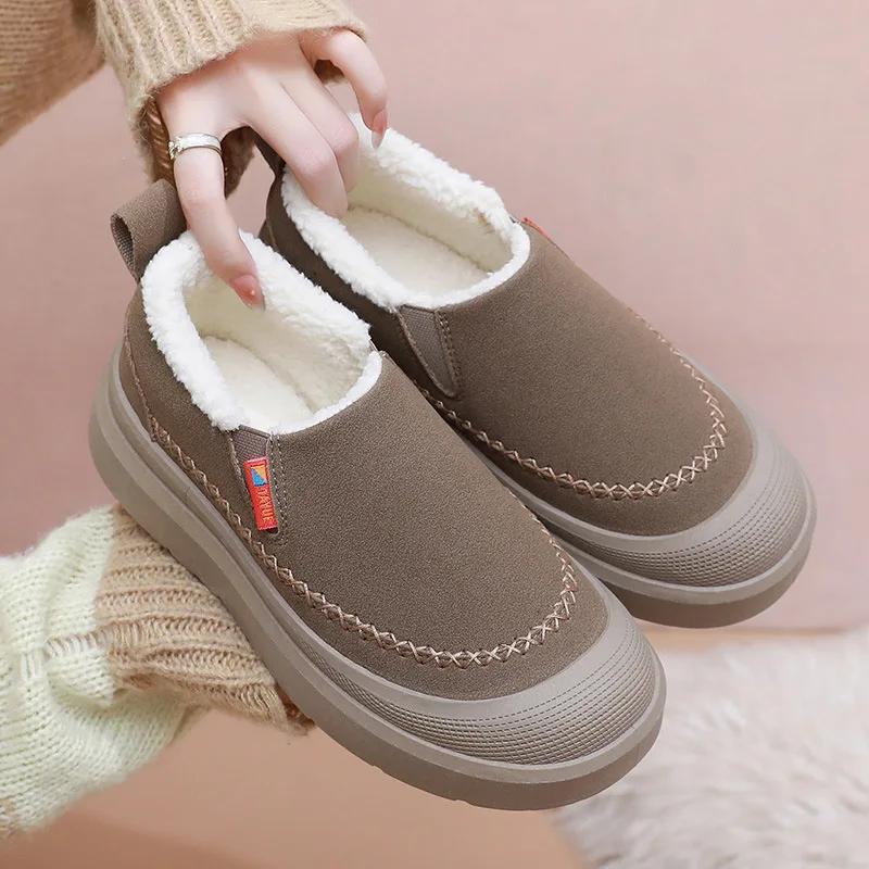 

Unisex winter warm fleece-lined cotton shoes thick-soled comfortable snow boots outdoor cold-proof and non-slip slip-on shoes