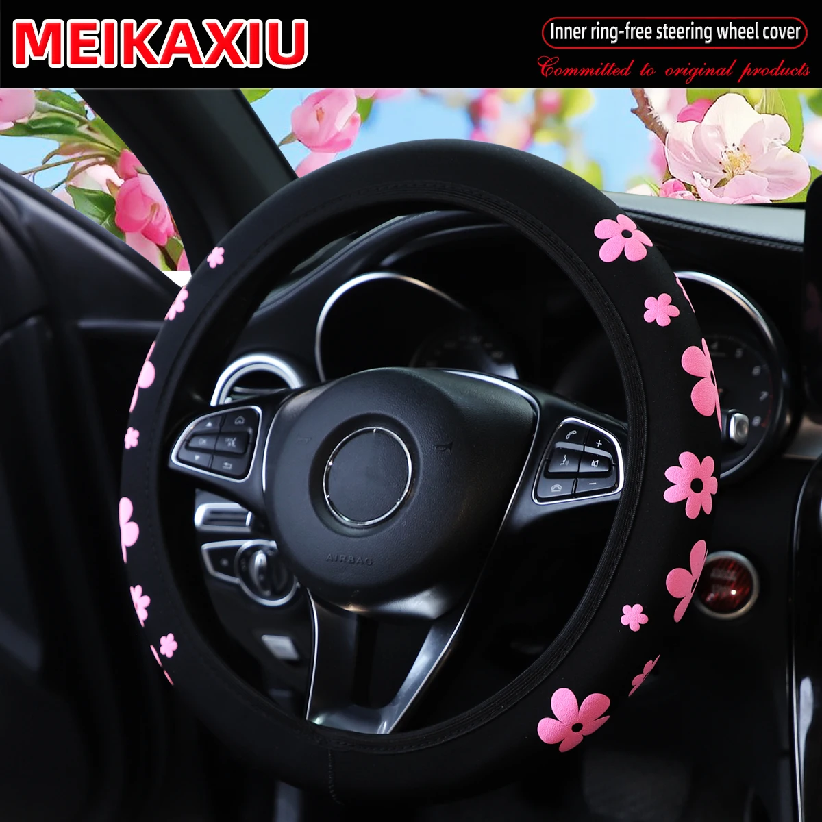 Tauchmaterial, geschäumter Stoff mit schönen Blumen, Auto-Lenkradbezug ohne Rand, geeignet für 37–38 cm große Damen – Detail 4
