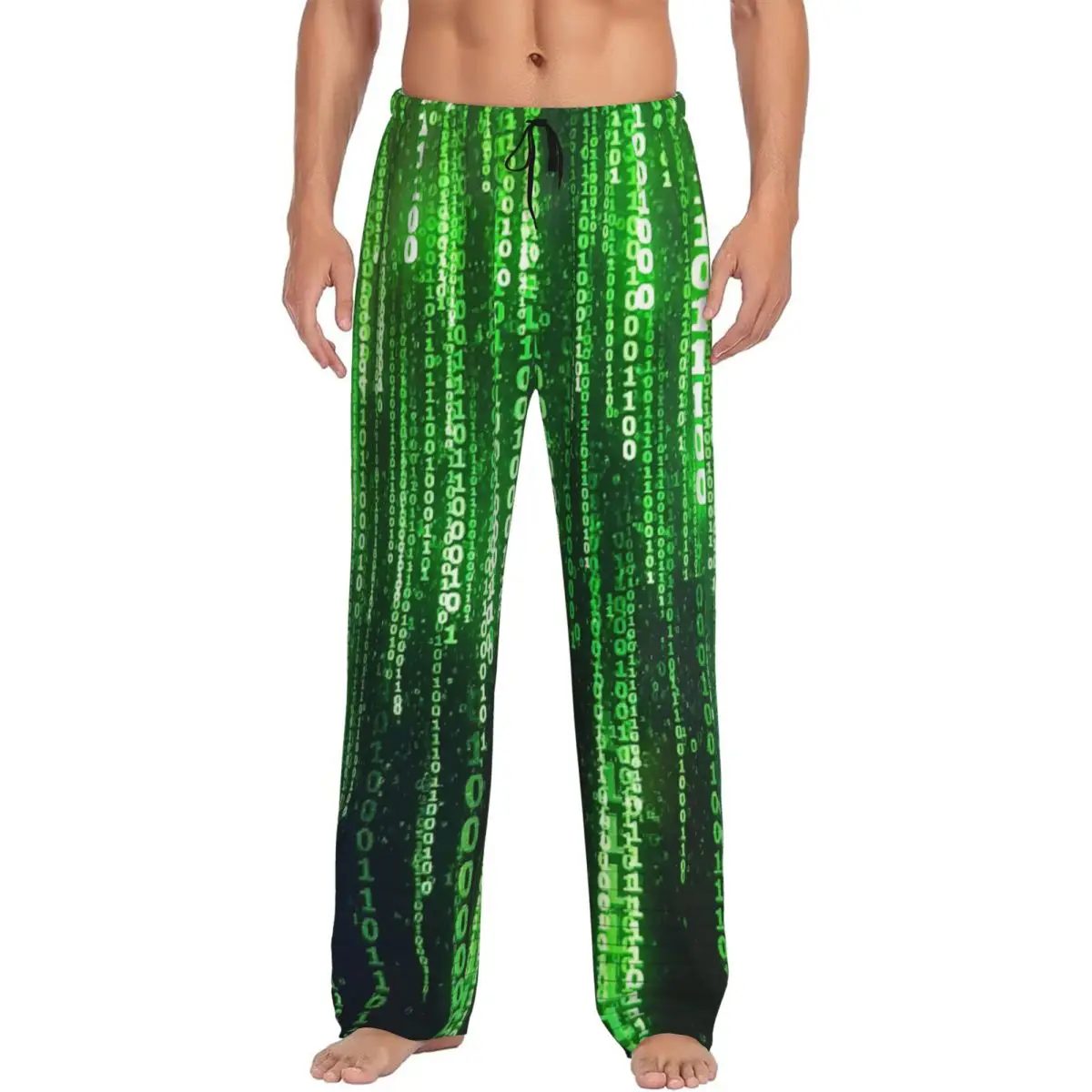 Custom Binary Cloud Design Pajama Pants Men Sleepwear Sleep Lounge Bottoms with Pockets