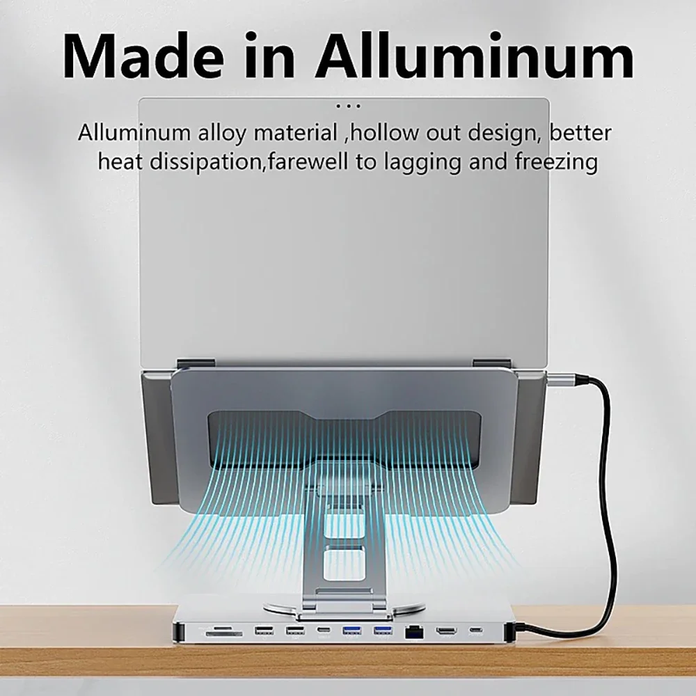 KEBIDUMEI Holder Hub for ipad 10-in-1 Rotable USB Docking Station Type C to HDMI 4K60Hz RJ45 1000Mbps USB 3.0 5Gbps For MacBook
