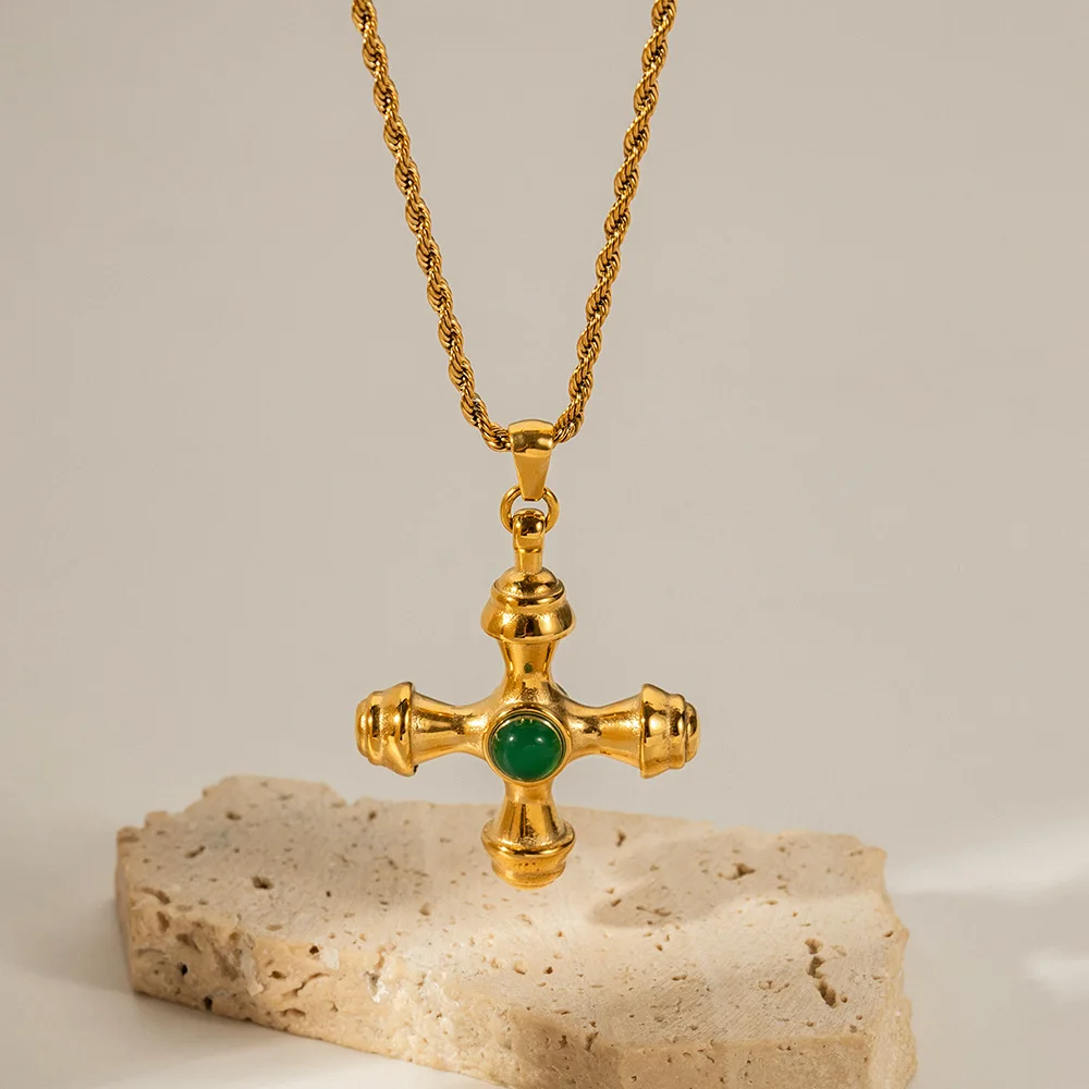 Stainless Steel Cross With Tiger Eye Necklace Non-Fading Fashionable And Versatile Jewelry