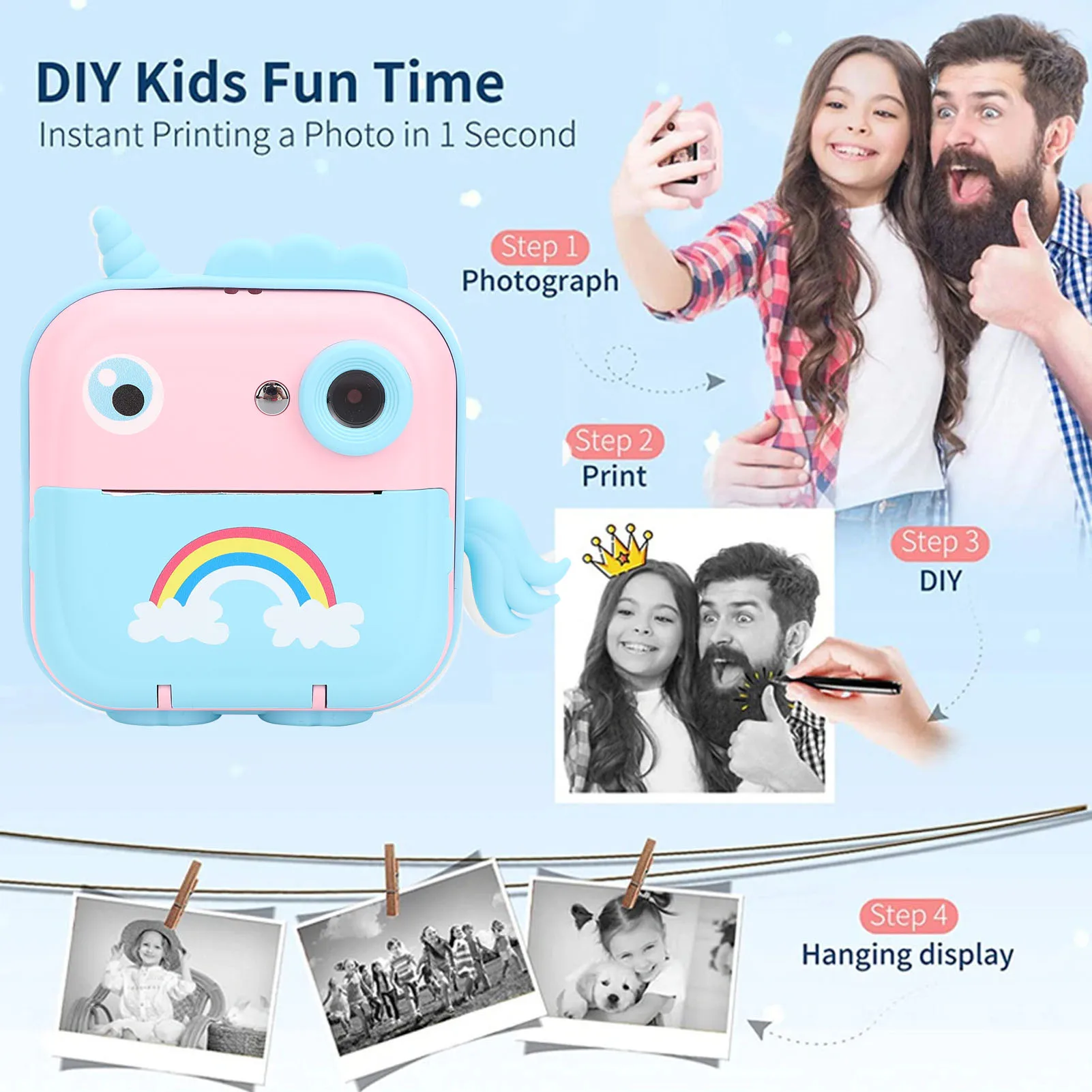 كاميرا أطفال كاميرا طباعة فورية 2.4 بوصة HD كاميرا فيديو رقمية للأطفال مع دعم تطبيق ورق الطباعة لعمر 3-14 سنة #1