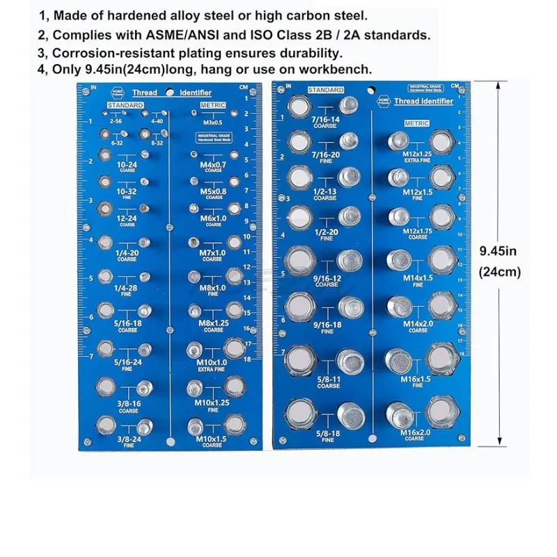 38 Hole Red and Blue Screw Gauge Metric and Imperial Gauge Nut and Bolt Thread Inspector Tool