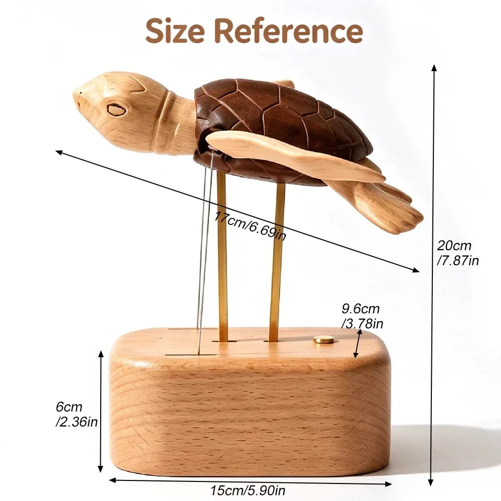 Ocean Creature Wooden Sea Turtle Automaton Sculpture, Moving Mechanical Model, Stress Relief Tabletop Display for Home & Office