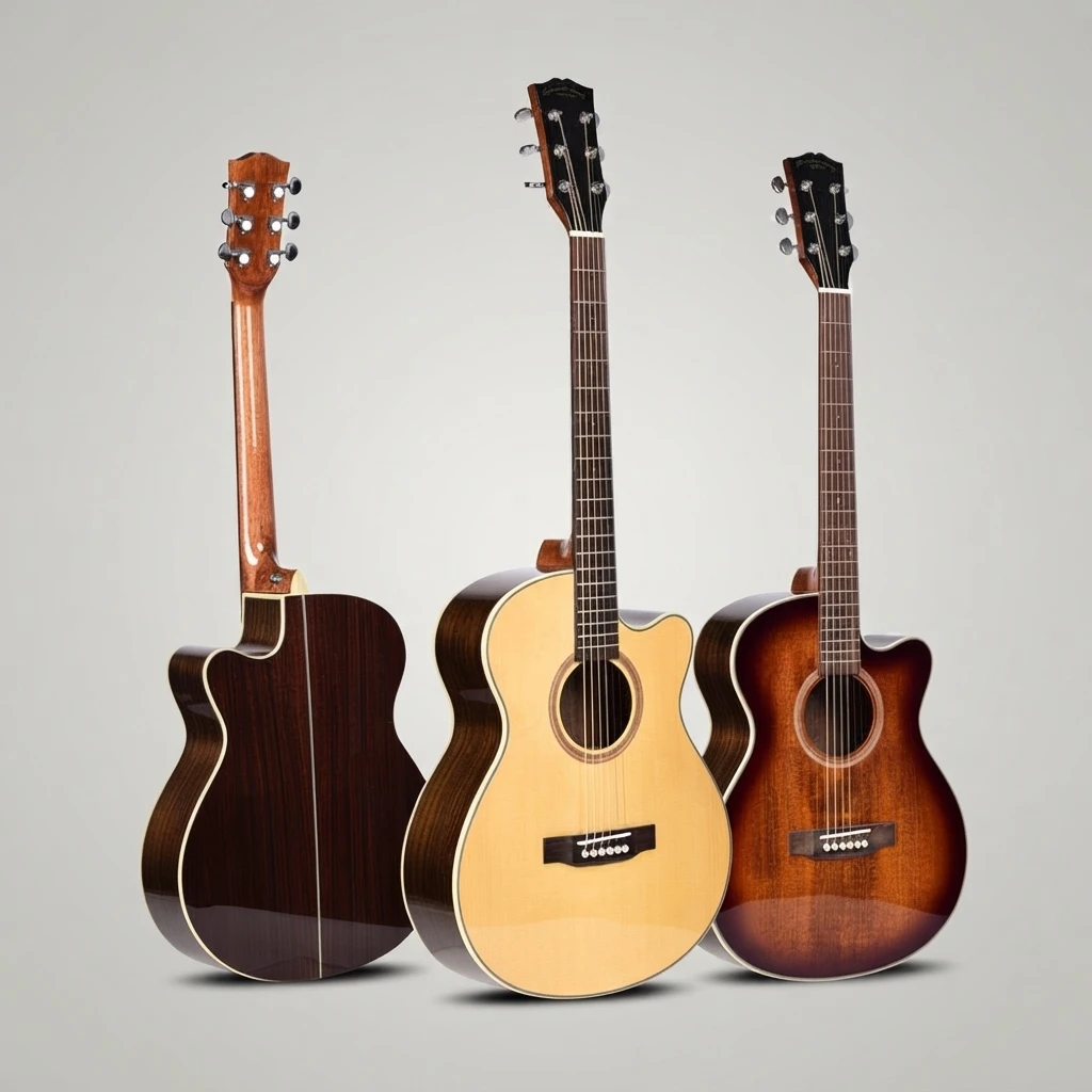 GA‑Shape Cutaway Acoustic Folk Guitar,Solid Spruce Top,Rosewood Fretboard,Gloss Coated, Options For Beginner Guitar Learners