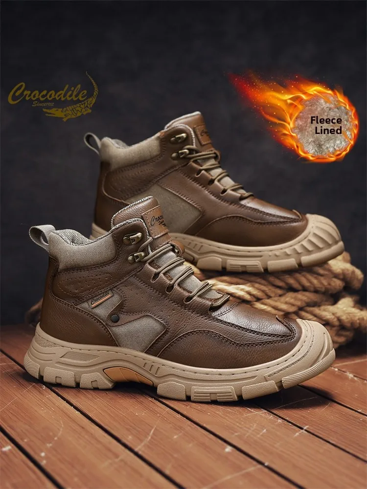

Мужские зимние ботинки из натуральной крокодиловой кожи с меховой подкладкой, высокие, для активного отдыха, утепленные, на толстой резиновой подошве