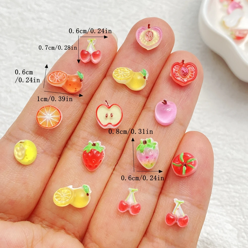 50pcs Resin Colorful Shining Apples, Cherries, Strawberries Fruit Nail Art Flat back Rhinestone Scrapbook DIY Jewelry Crafts