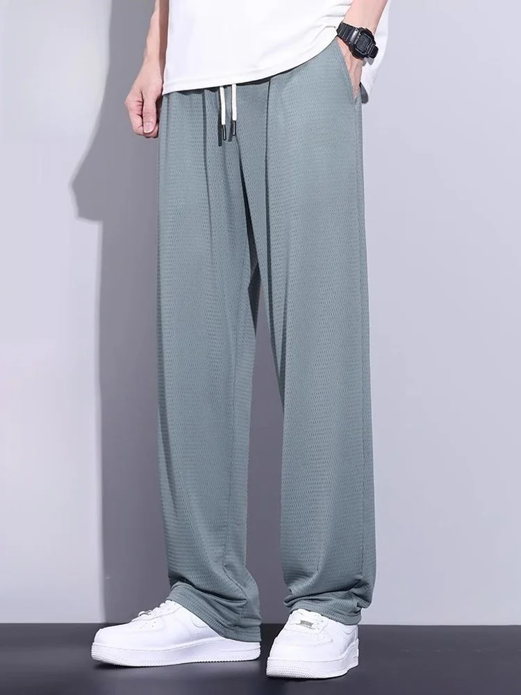 

Мужские повседневные брюки из ледяного шелка: свободные, прямые, тонкие, летние, дышащие, эластичные, спортивные, для активного отдыха