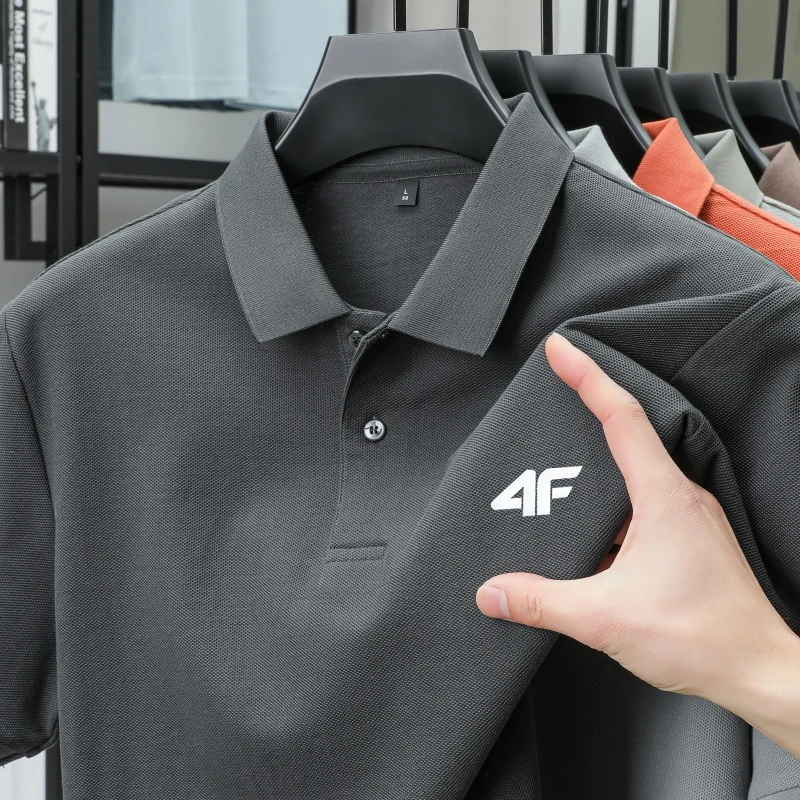 

Men's 100% Pure Cotton Short Sleeve Polo Shirt Fashion Letter Embossed Business Casual Solid Color Summer Lapel T-Shirt
