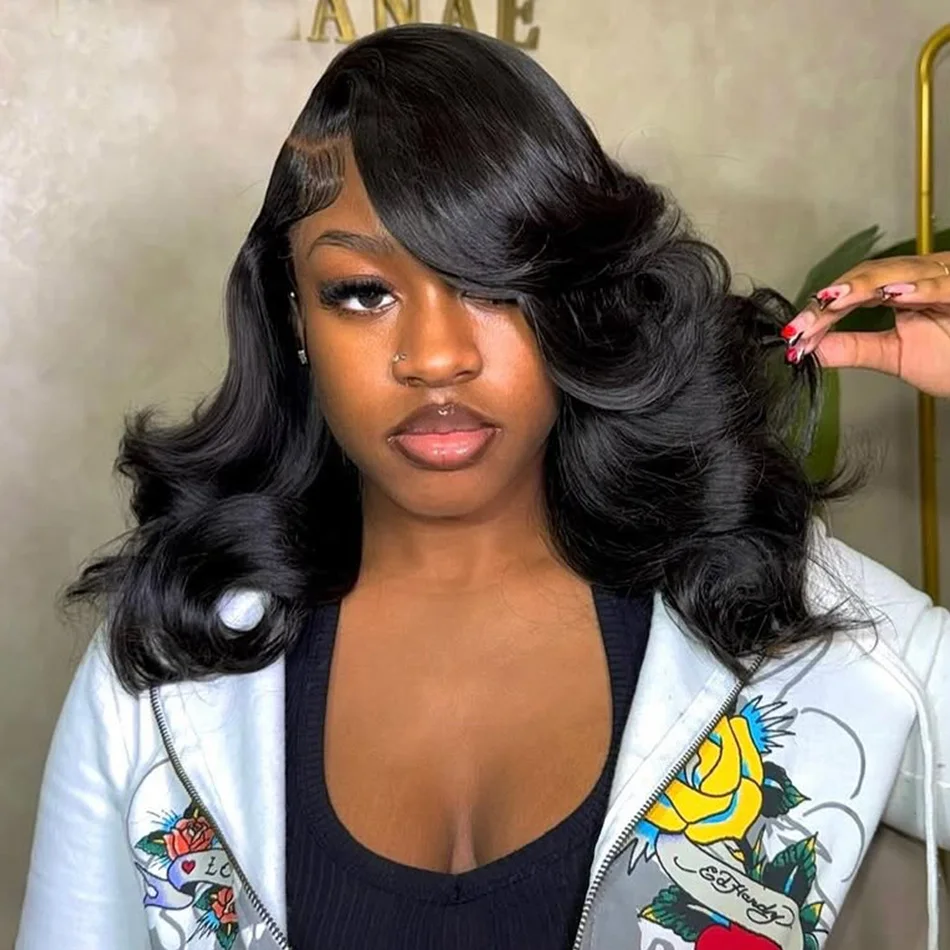 

Короткий парик-боб с эффектом Body Wave, плотность 250%, без клея, из натуральных волос, с прозрачным кружевным фронтом 13x6, для женщин, с эффектом Water Wavy.