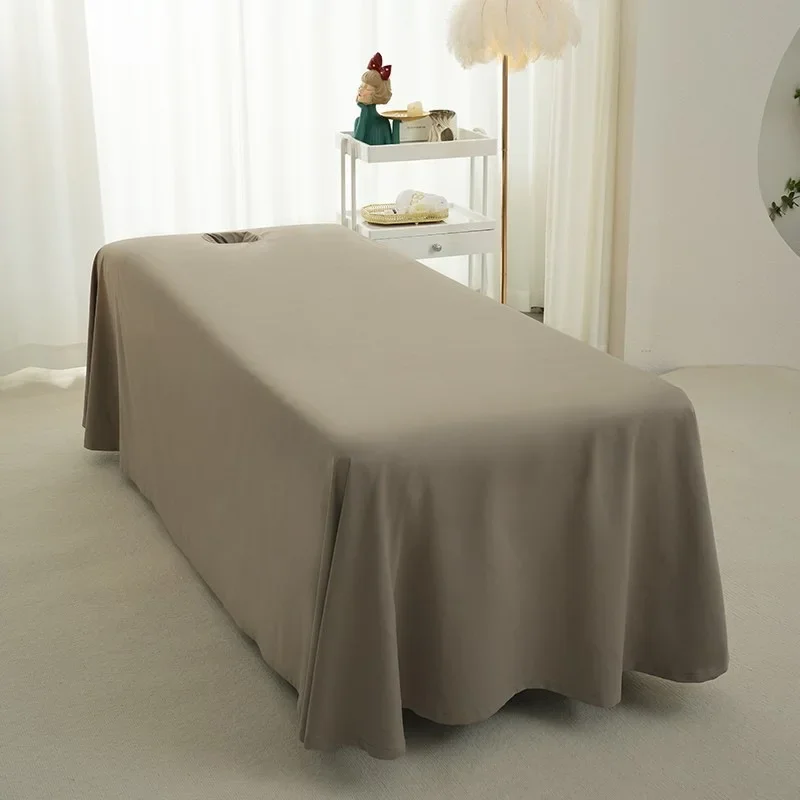 Soft Cotton with Holes Solid Color Simple One-piece Bed Cover Special Comfortable Bed Sheets for Massage and Beauty Salons