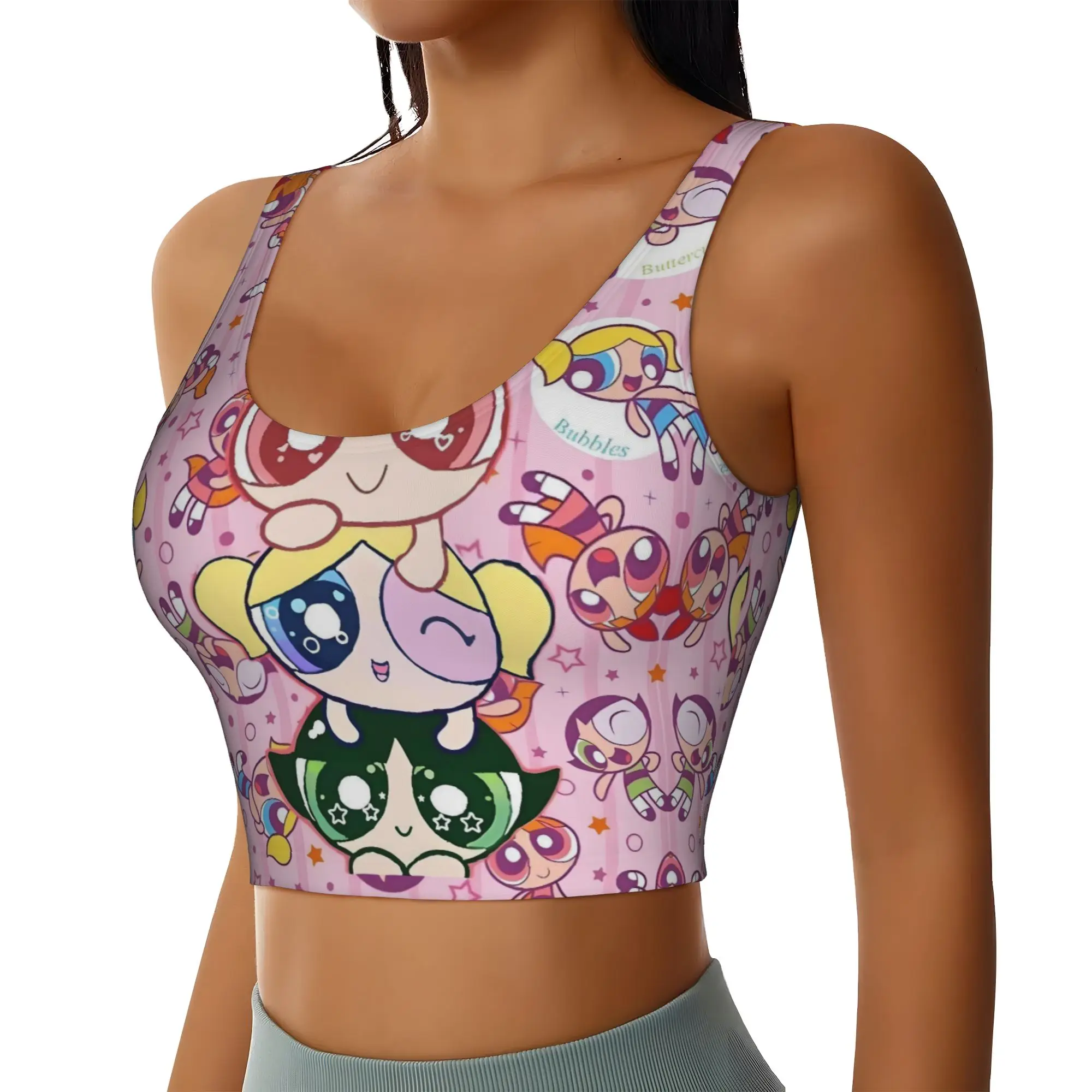 Custom High Impact Poweres Anime Puffes Sports Bra Women Buttercup Blossom Bunny  Gym Workout Yoga Crop Top