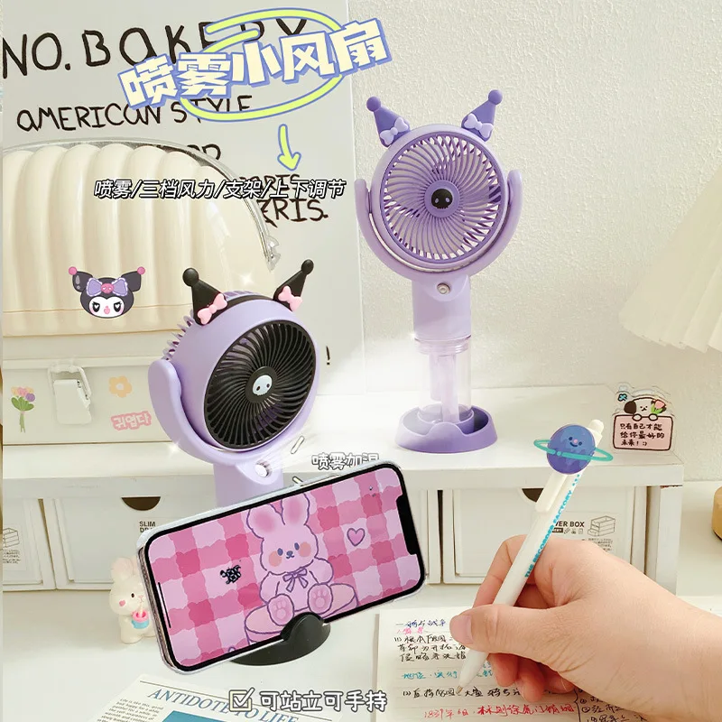 

Sanrio Kuromi Fan аниме мультфильм My Melody Cinnamoroll мини ручной настольный Usb увлажнитель воздуха с распылителем портативный вентилятор