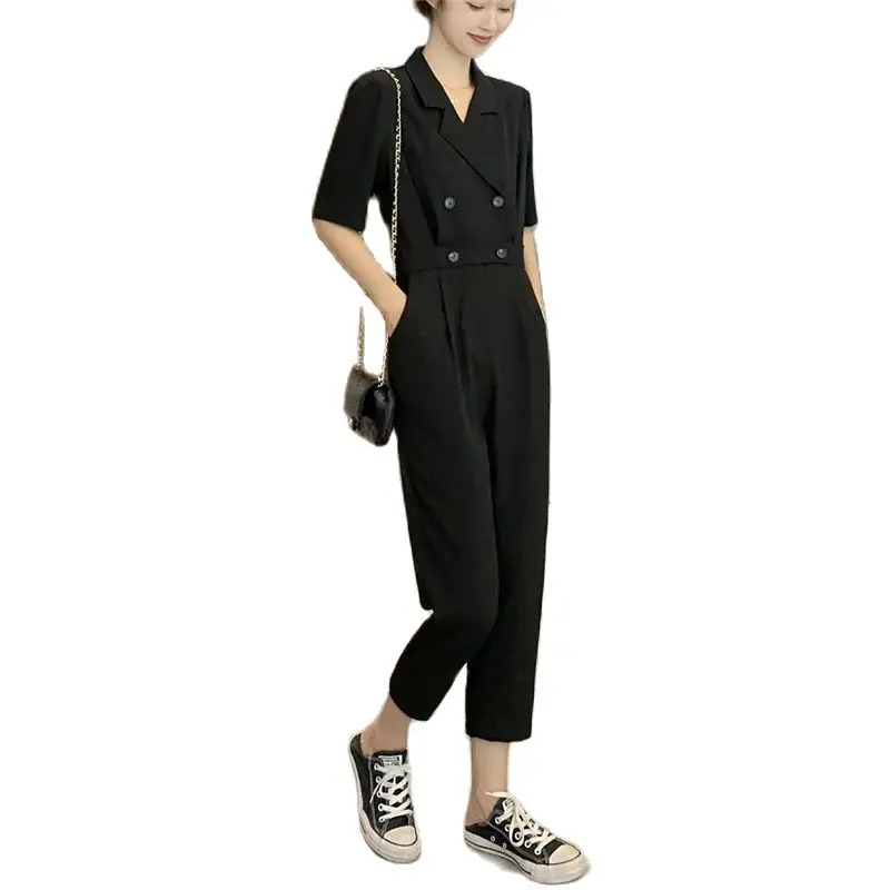 Spring Autumn Long Jumpsuits Women 2024 new Fashion Loose Siamese Trousers Pure Colour Suit Collar Button High-Waisted Female