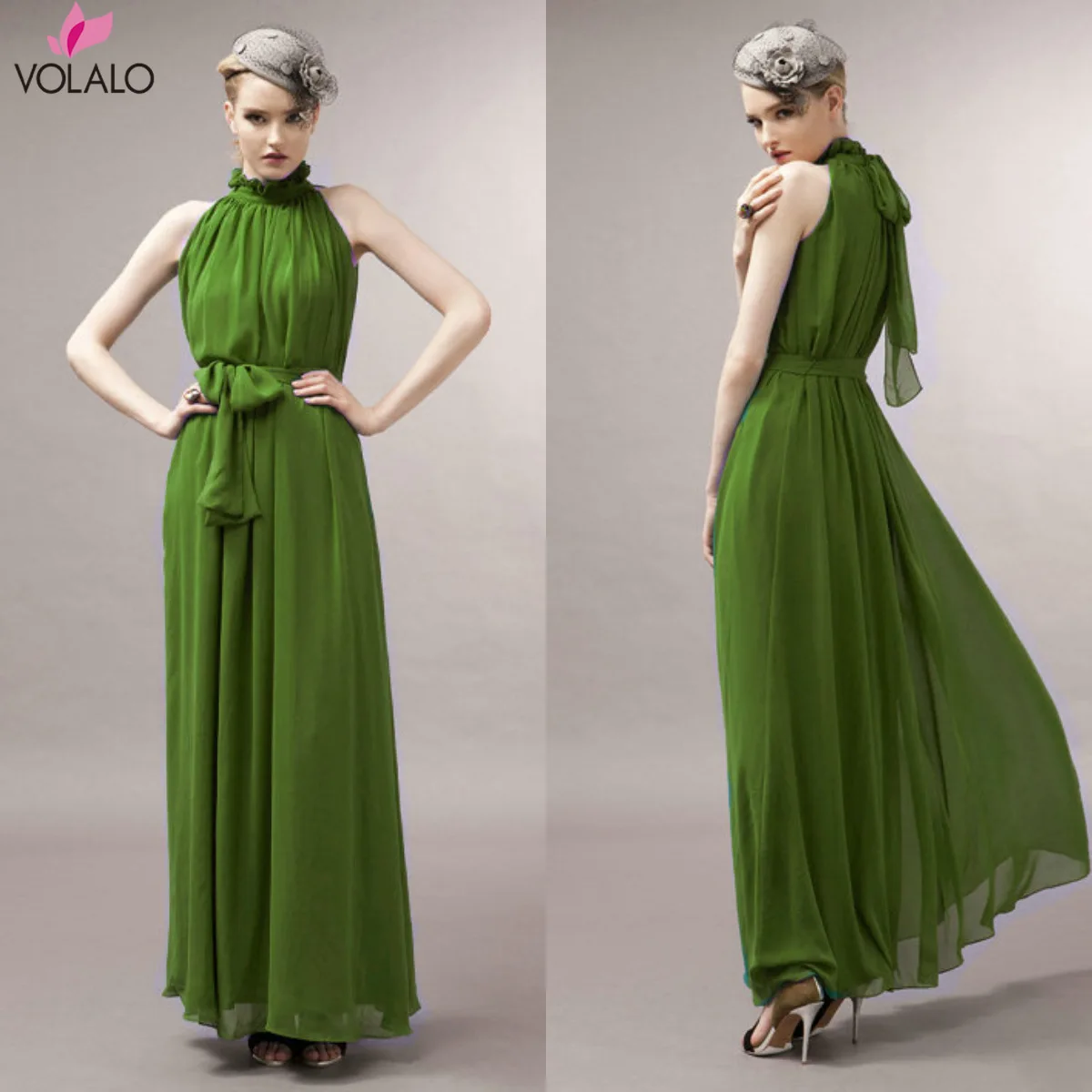 

VOLALO 2024 Summer Beach Long Dress Women Chiffon Dresses Halter Sexy Club Wear Party Elegant Maxi Dress Stand Collar