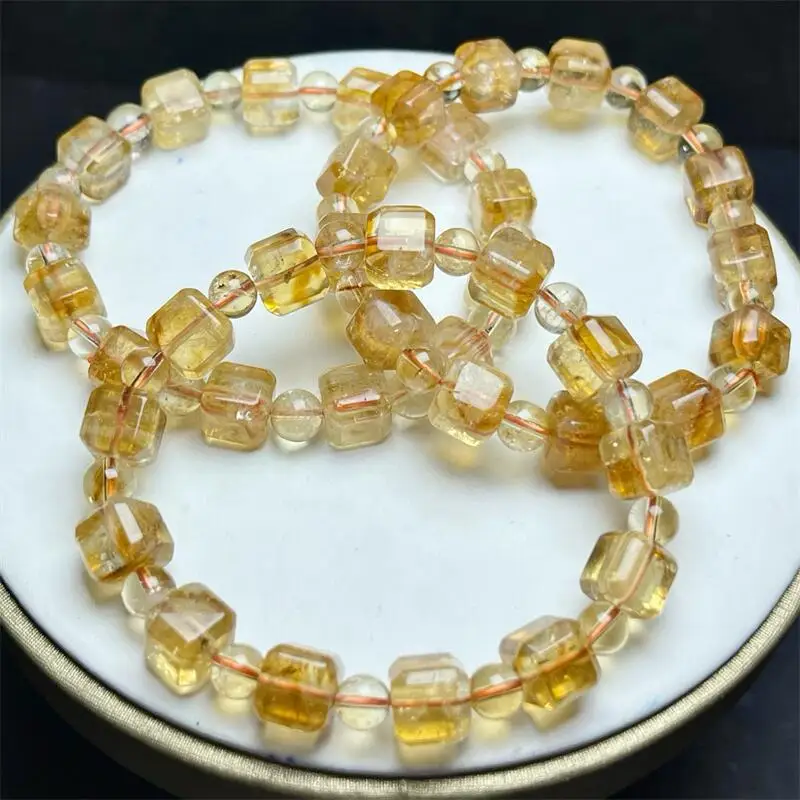 8MM Natural Citrine Cube Bracelet Women Fashion Reiki Healing Energy Gemstone Wrist Jewelry Gift 1PCS